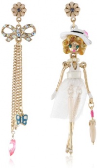 Betsey Johnson Walk in the Park Girl and Bow Mismatch Drop Earrings