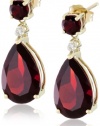 10k Yellow Gold, Garnet, and Diamond Drop Earrings