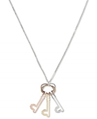 Keep your style under lock and key with this tri-tone key pendant necklace from Fossil. Crafted in rose-gold tone, shiny gold tone and silver tone steel. Approximate length: 21 inches + 2-inch extender. Approximate drop: 2 inches.