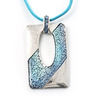 Rhodium Plates Open Square Crystal Cotton Cord Pendant (Blue&Aqua)