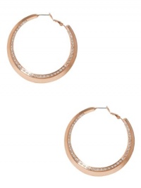 GUESS Rose Gold-Tone Hoop Earrings with Rhines, ROSE GOLD