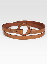 Two butter-soft leather straps complemented by a signature O-ring. This classic belt wraps around the waist twice for an undeniably chic look.About 1 wideLeatherImported