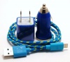 Blue 3 in 1 8-pin to USB Braided High Quality Durable Charging kit fits iphone 5