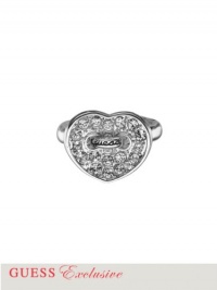 GUESS Silver-Tone Pavé Crystal Heart Ring, SILVER