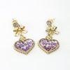 DaisyJewel Presents: Betsey Johnson Pink Leopard Print Gold Dangle Heart Earrings with Bows and Diamond Like Crystals