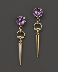 At once edgy and glamorous, these 18K yellow gold Gucci earrings show off a spiked shape accented with amethyst.