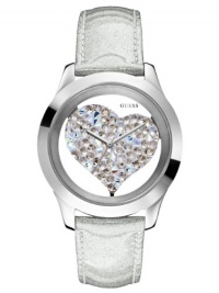 GUESS Women's U0113L1 Silver-Tone Crystal Heart Watch