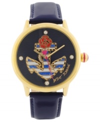 Set sail in nautical style with this Betsey Johnson leather watch.