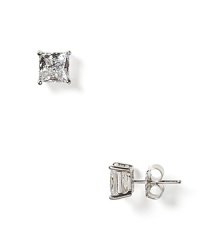 Faceted princess cut cubiczirconia earrings look mesmerizing set in sterling silver with a pure platinum finish.