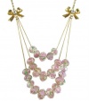 Betsey Johnson Tzarina Pink Vintage Flower Bead Tiered Gold-Plated Necklace