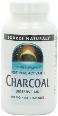 Source Naturals 100% Pure Activated Charcoal 260mg, 200 Capsules (Pack of 2)