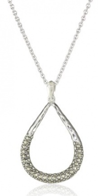 Judith Jack Silver SEA Sterling Silver and Marcasite Hammered Tear Drop Pendant Necklace