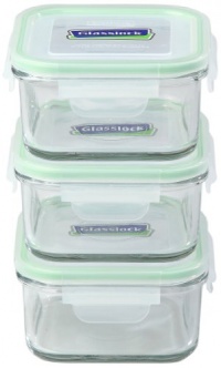 Kinetic Go Green GlassLock 1332 17-Ounce Square Glass Food-Storage Containers with Locking Lids, Set of 3