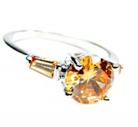 3-Stone Round Prong & Bar Set 1 Carat Light Orange Citrine Engagement Ring, Size 8