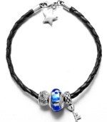 The perfect start to your very own piece of personalized jewelry! Donatella's stylish bracelet features a braided black leather cord, a star-shaped sterling silver clasp, and three unique starter beads. Donatella is a playful collection of charm bracelets and necklaces that can be personalized to suit your style! Available exclusively at Macy's. Approximate length: 7-1/2 inches.