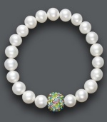 A traditional design receives a sparkling touch. Cultured freshwater pearls (8-9 mm) in shimmery white hues adorn this chic stretch bracelet, while a multicolored crystal fireball adds extra glamour. Approximate diameter: 3-1/2 inches.