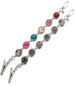 Give peace, love and Lucky Brand! Retro-inspired bracelet features multicolored crystal and plastic beads set in silver tone mixed metal. Approximate length: 7-1/2 inches.