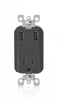 Leviton T5630-E 15-Amp 125-volt 2.1-Amp High Speed USB Charger/Tamper-Resistant Receptacle, Black