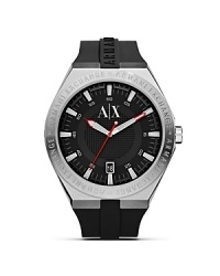 Armani Exchange encourages you to embrace your sporty side with this glossy rubber watch. Boldly styled and designed for maximum durability, it's a game changer.