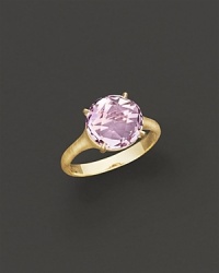 Faceted, Petal-hued Rose de France is set in 18K yellow gold.