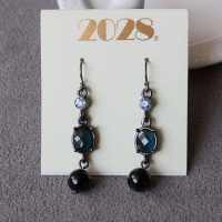 Earring 2028 Blue gem/black crystal/silver