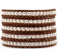 Chan Luu Cream Pearl Wrap Bracelet on Natural Brown Leather