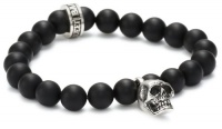 Queen Baby Black Onyx Bead with Silver Skull Bracelet