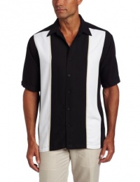 Cubavera Men's Short Sleeve Herringbone Texture Tri-Color Panel Shirt