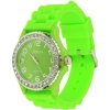 Ceramic Silicone Watch - Lime Green with CZ