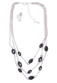 CHARTER CLUB Silver Tone Chain and Black Jet Beads Triple Strand Necklace