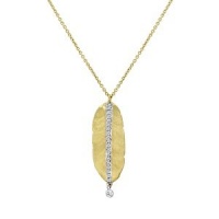 Meira T Pave Set Diamond and Hammered 14K Gold Leaf Necklace