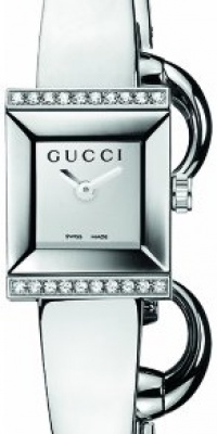 Gucci Women's YA128504 G-Frame Square Steel Bangle Diamond Case Watch