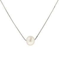 14k White Gold Freshwater Cultured Single Pearl Pendant Necklace (8mm ), 18