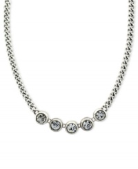 Shining chic. This frontal chain necklace from Jessica Simpson is crafted from silver-tone mixed metal with glass crystal stones adding a lustrous touch. Approximate length: 16 inches.