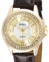 XOXO Women's XO3182 Rhinestone Accent Dial Brown Crocodile Strap Watch