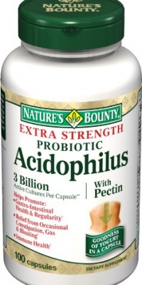 Nature's Bounty Probiotic Acidophilus with Pectin, Extra Strength, 100 Capsules (Pack of 2)