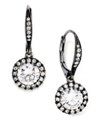 The definition of elegance. This pair of lever-back drop earrings from Eliot Danori is crafted from hematite-tone brass with a black stone and cubic zirconia accents (2 ct. t.w.) providing luster. Approximate drop: 1/2 inch.