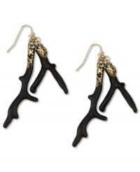 Branch out with these drop earrings with a black coral finish from RACHEL Rachel Roy. Crafted in worn gold tone mixed metal. Approximate drop: 2-1/2 inches.