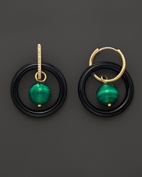 Lisa Nik Earth & Sea Malachite Triple Hoop Earrings with Diamonds