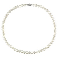 6-6.5mm White FW Potato Pearl 18 Necklace with Silver Fish Eye Clasp