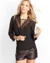 GUESS Long-Sleeve Lace-Up Top, JET BLACK (XS)