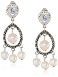 Judith Jack Pearlette Sterling Silver, Marcasite and Fresh Water Pearl Mini Chandelier Drop Earrings