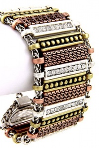 Fashion Jewelry - Rhinestone Filigree Toggle Bracelet- By Fashion Destination | Free Shipping (3 Tone)