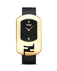 This fashionable timepiece from Fendi features a diamond-accented dial and a black lizard grain leather strap.