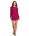 ABS Allen Schwartz Women's Long Sleeve Sequin Dress, Magenta, 12