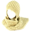 Winter Chunky Knit Hooded Scarf Pullover Headscarf Neckwarmer Hoodie Hat Beige