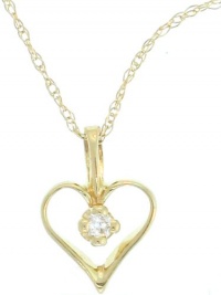 Gorgeous! Very Dainty! 14K Yellow-Gold Diamond Heart Pendant-Necklace W/18inch Rope Chain