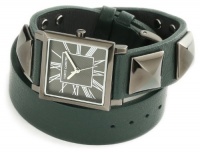 Vince Camuto Women's VC/5029GYGN Square Black Ion-Plated Leather Double-Wrap Grey Strap Watch