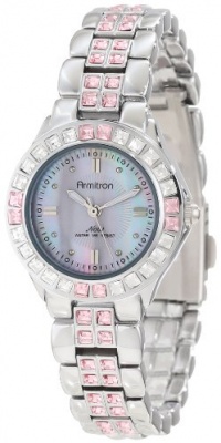 Armitron Women's 75/3689PMSV Pink Colored Swarovski Crystal Accented Silver-Tone Watch