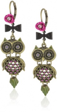 Betsey Johnson Creepy Critter Owl Drop Earrings